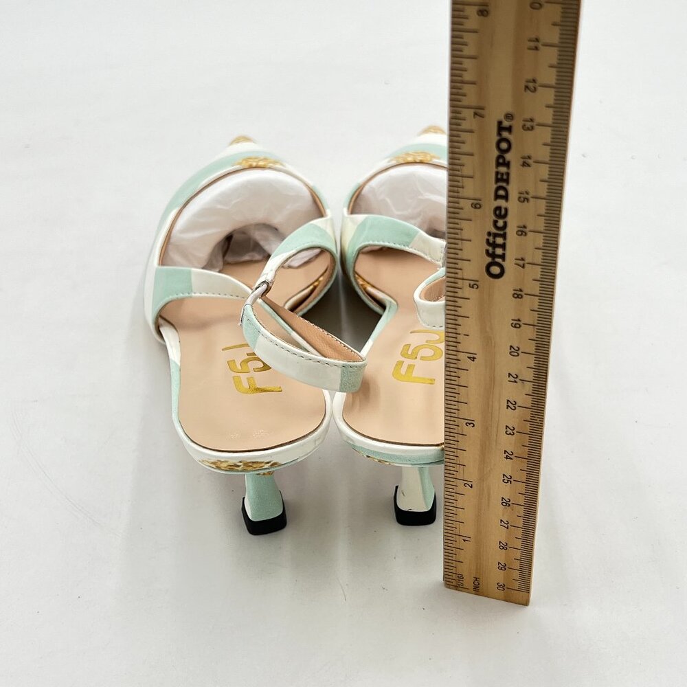 FSJ Mint Green Striped Kitten Heel Slingback Sandal Pointy Toe Sexy Pumps - Picture 5 of 8